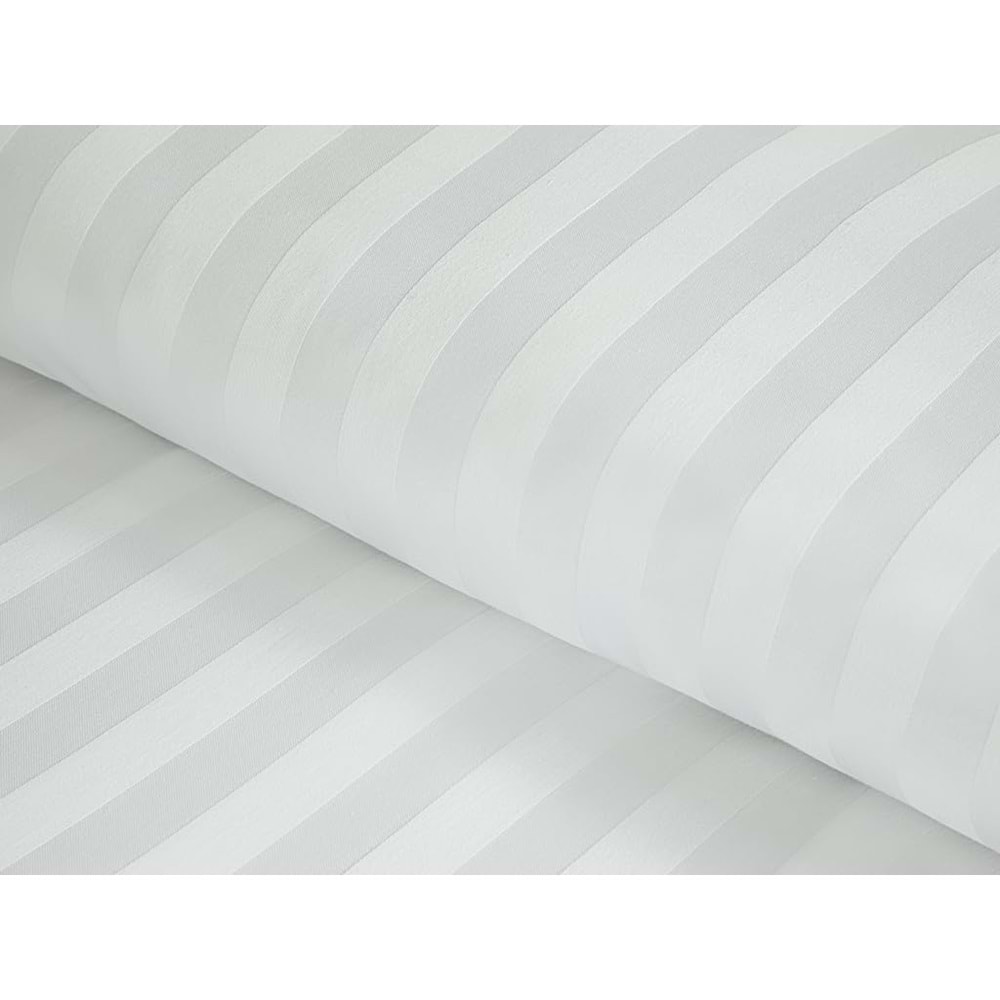 Nevresim Takımı Çizgili Saten Çift Kişilik Beyaz