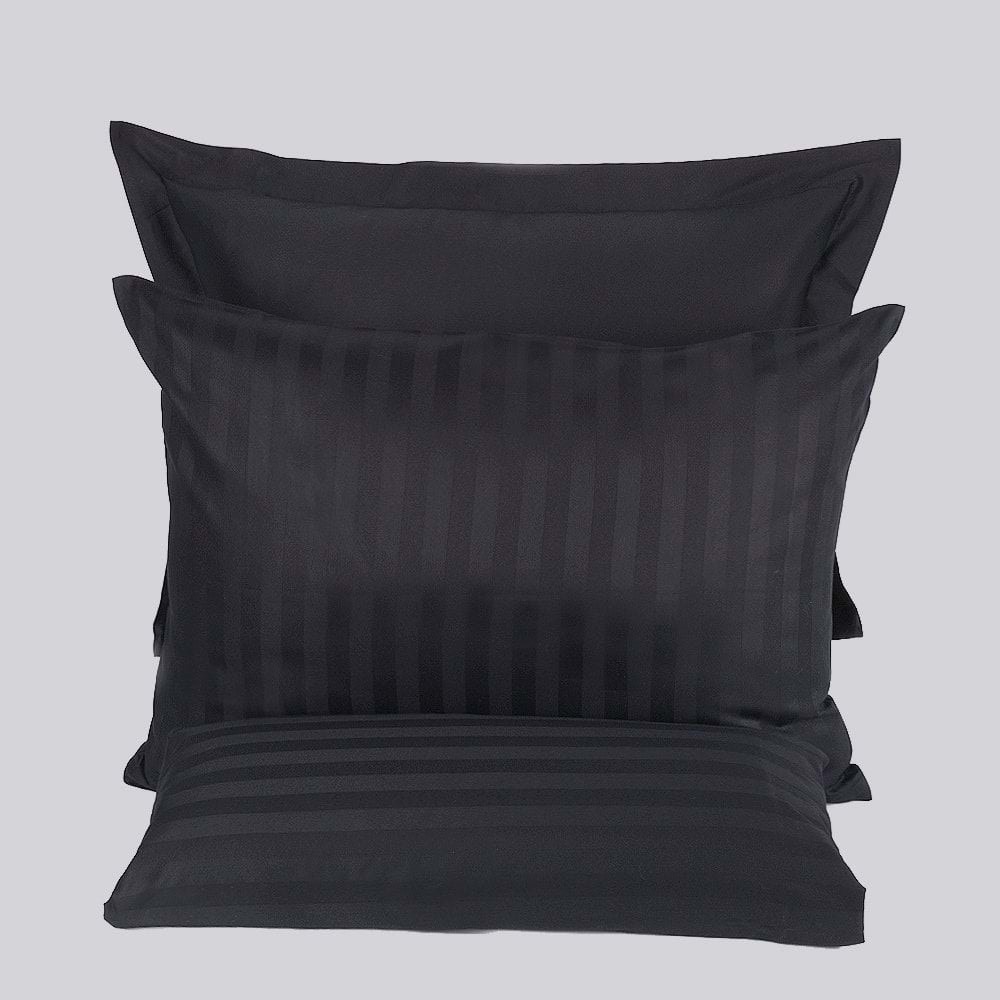 Nevresim Takımı Çizgili Saten Çift Kişilik Siyah