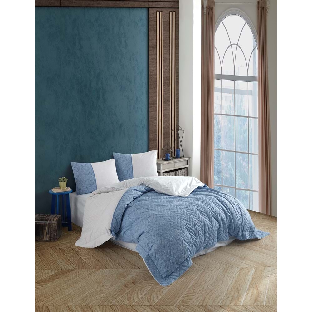 Çok Amaçlı Dört Mevsim Kapitoneli Nevresim Takımı Çift Kişilik Zara Mavi