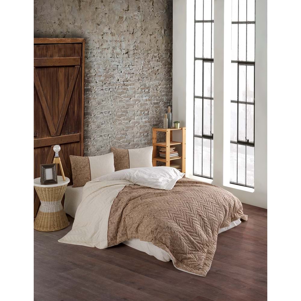 Çok Amaçlı Dört Mevsim Kapitoneli Nevresim Takımı Çift Kişilik Zara Kahverengi