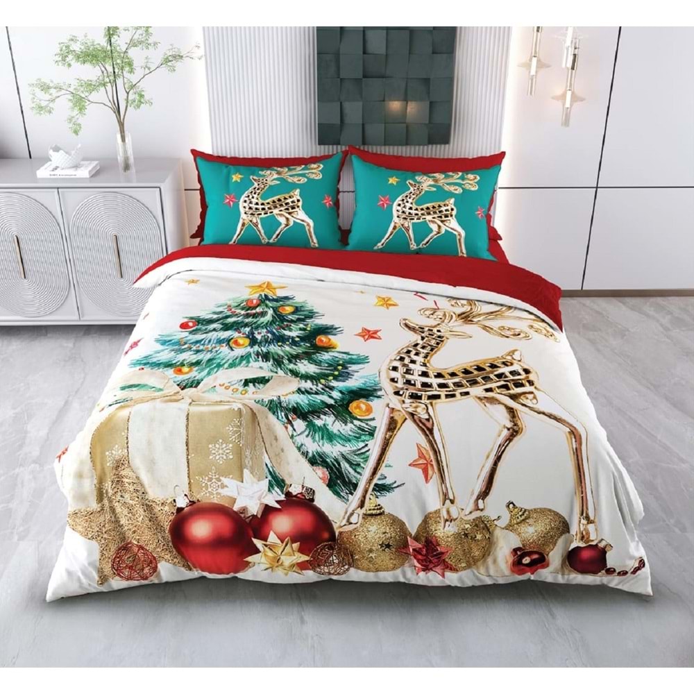 Yılbaşı Temalı 3D Baskılı Çift Kişilik Nevresim Takımı -Model 2031