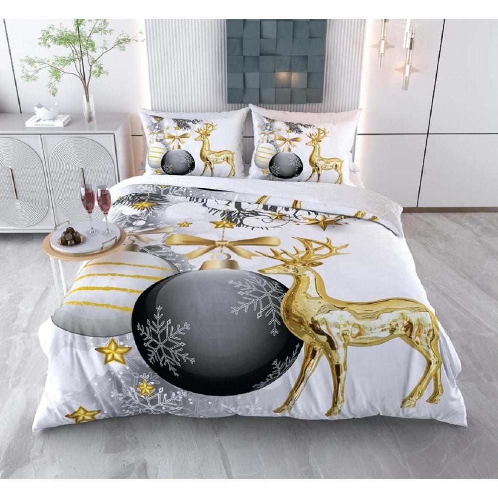 Yılbaşı Temalı 3D Baskılı Çift Kişilik Nevresim Takımı -Model 2056