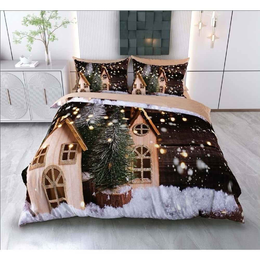 Yılbaşı Temalı 3D Baskılı Çift Kişilik Nevresim Takımı -Model 2078