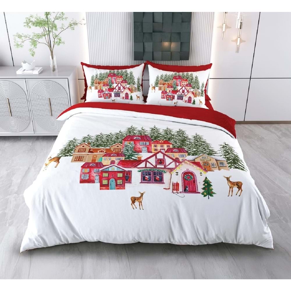 Yılbaşı Temalı 3D Baskılı Çift Kişilik Nevresim Takımı -Model 2080