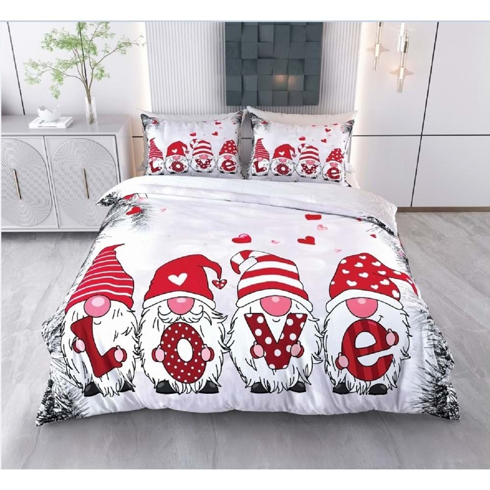 Yılbaşı Temalı 3D Baskılı Çift Kişilik Nevresim Takımı -Model 2087