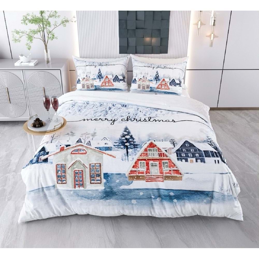 Yılbaşı Temalı 3D Baskılı Çift Kişilik Nevresim Takımı -Model 2095