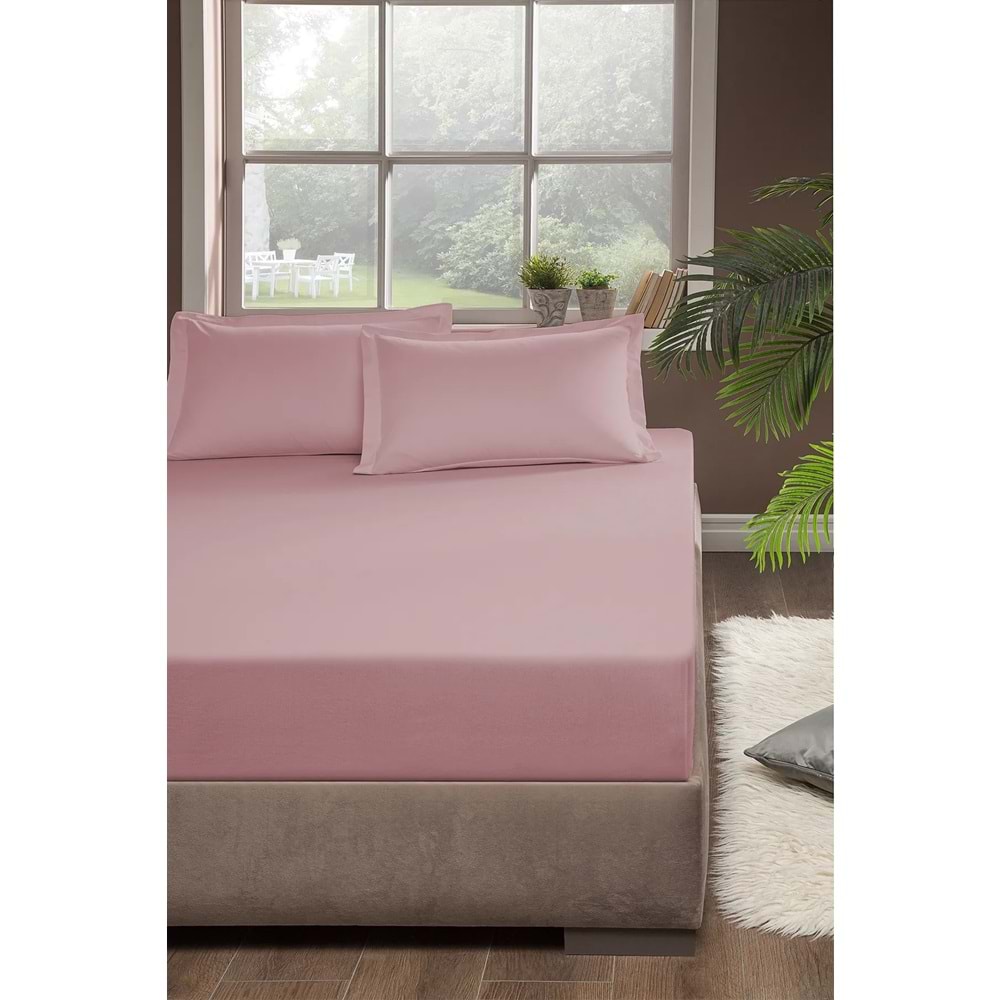 Lüx %100 Pamuklu Lastikli Penye Çarşaf 100x200cm Gül Kurusu Renk
