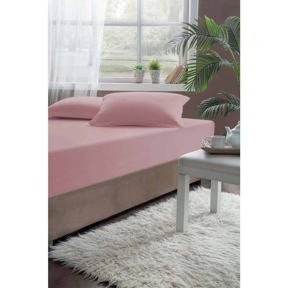 Lüx %100 Pamuklu Lastikli Penye Çarşaf 100x200cm Gül Kurusu Renk