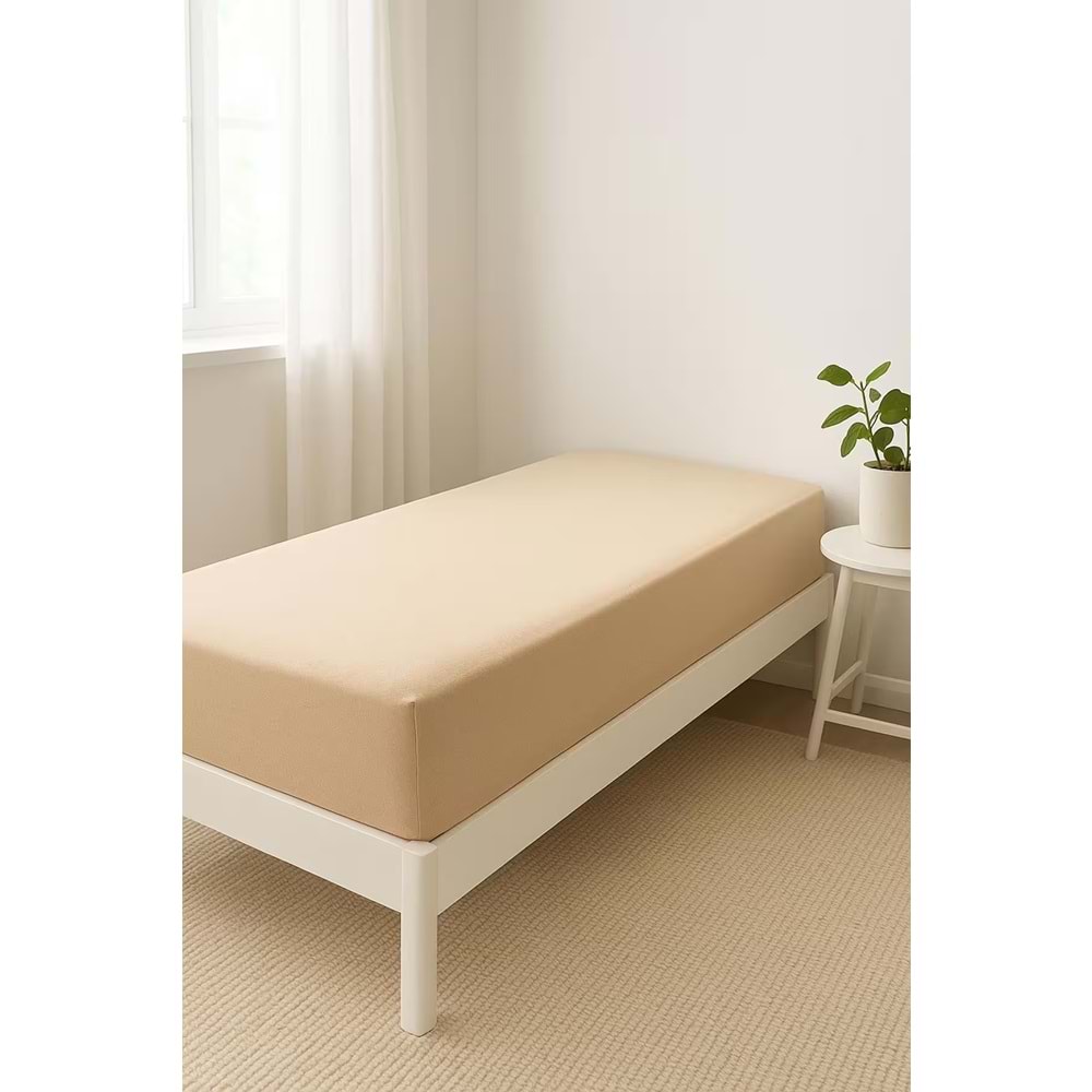 Tek Kişilik %100 Pamuklu Lastikli Penye Çarşaf Cappucino 100x200 cm