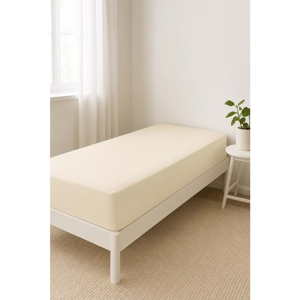 Tek Kişilik %100 Pamuklu Lastikli Penye Çarşaf Krem 100x200 cm