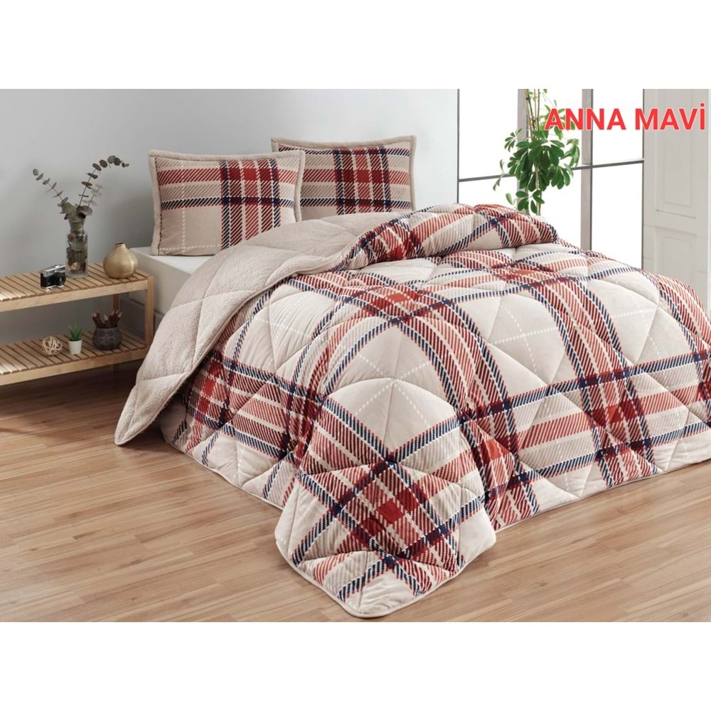 Çift Kişilik Yorgan Seti Comforter Anna Mavi (1 Yorgan + 2 Yastık Kılıfı)
