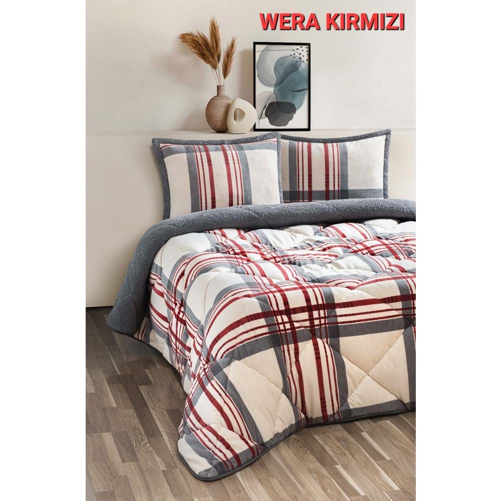 Çift Kişilik Yorgan Seti Comforter Wera Kırmızı (1 Yorgan + 2 Yastık Kılıfı)