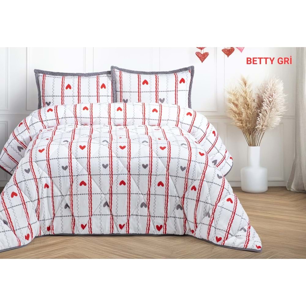 Çift Kişilik Yorgan Seti Comforter Betty Gri (1 Yorgan + 2 Yastık Kılıfı)