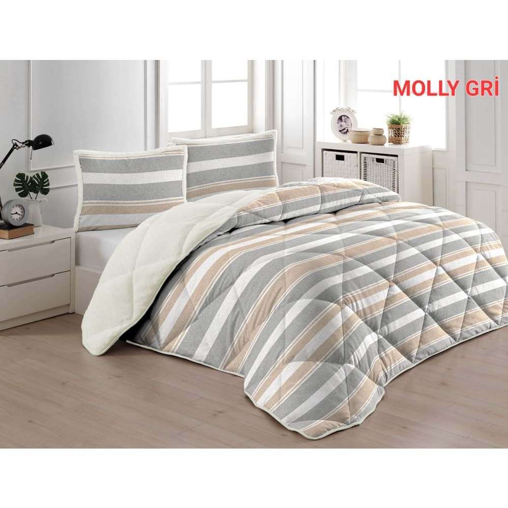 Çift Kişilik Yorgan Seti Comforter Çizgili Gri (1 Yorgan + 2 Yastık Kılıfı)