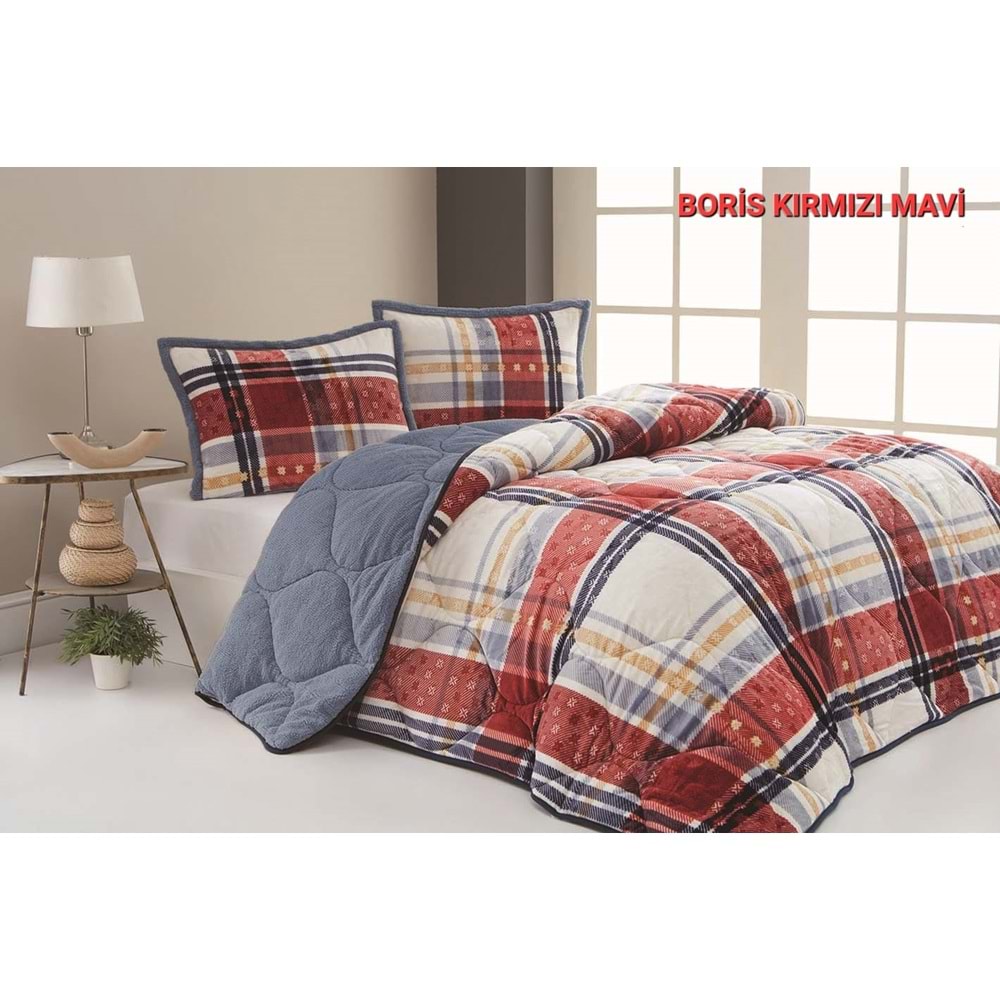 Çift Kişilik Lüks Comforter Yorgan Seti Borris Kırmızı (1 Yorgan + 2 Yastık Kılıfı)