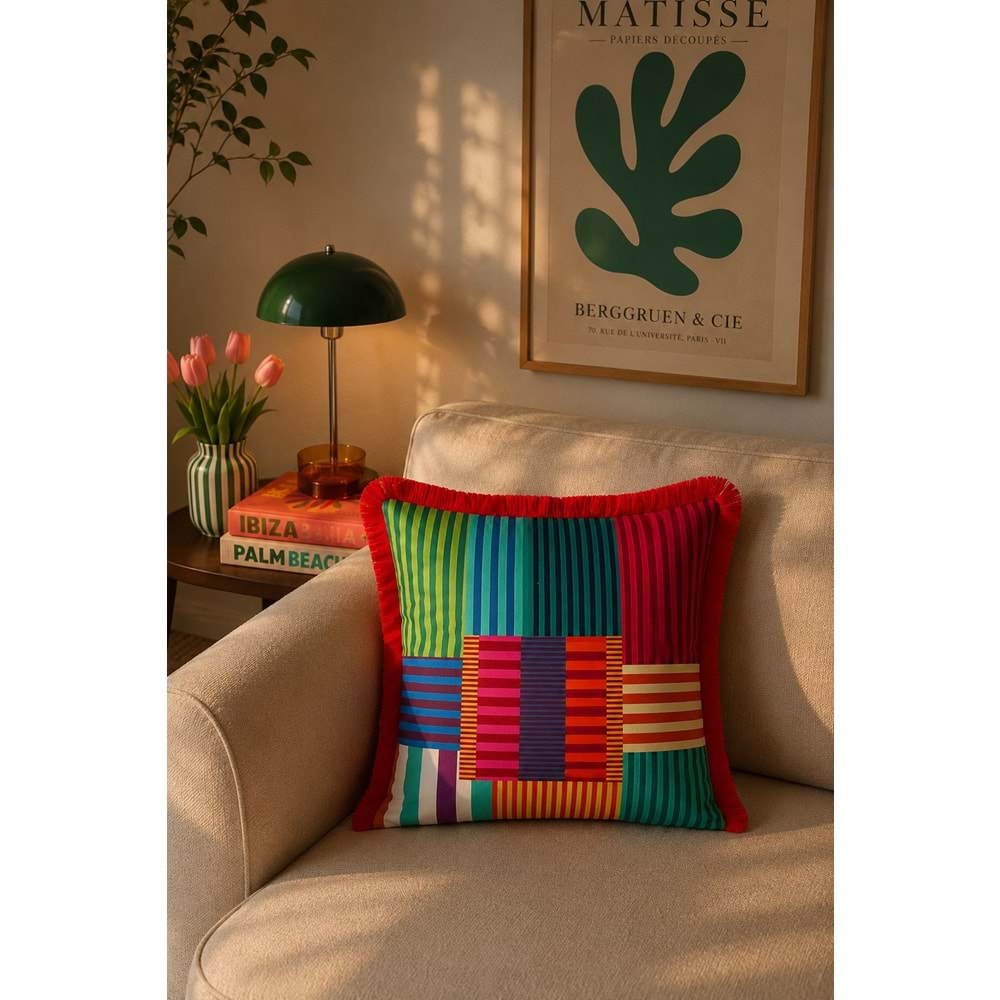 Çift Taraflı Dekoratif Saçaklı Kırlent Kılıfı Enerjik-4 43x43 cm -1 Adet