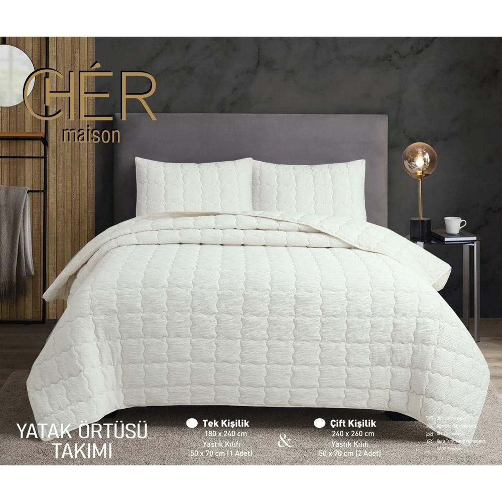 Çok Amaçlı Yastık Kılıflı Çift Kişilik Yatak Örtüsü Ekru