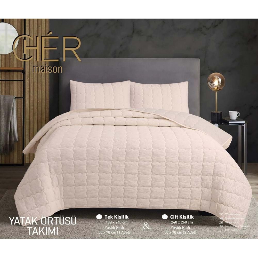 Çok Amaçlı Yastık Kılıflı Çift Kişilik Yatak Örtüsü Bej