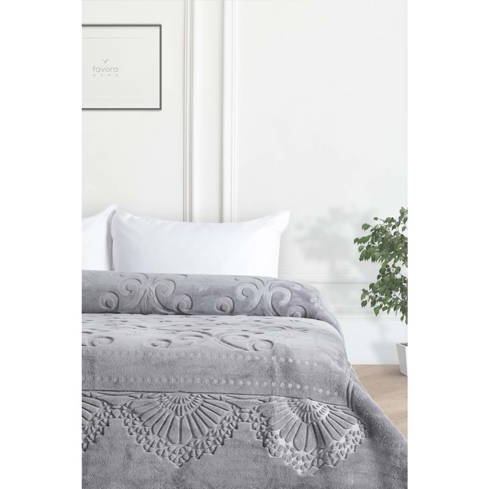 Pırıltı Embos Çift Kişilik Battaniye Gri