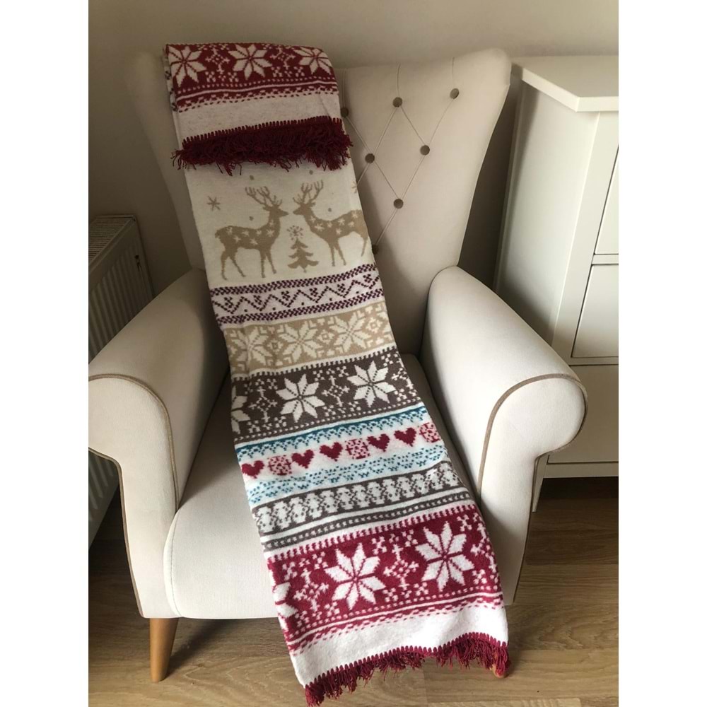 Together Yılbaşı Temalı Çift Taraflı Tek Kişilik Pamuklu Battaniye 150x200 cm