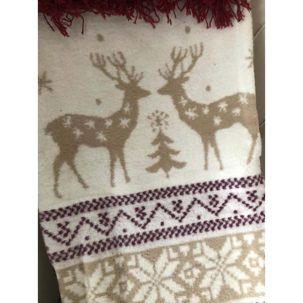 Together Yılbaşı Temalı Çift Taraflı Tek Kişilik Pamuklu Battaniye 150x200 cm