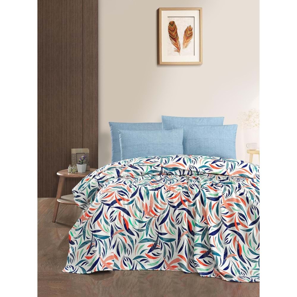 Tek Kişilik Desenli Pamuklu Tek Pike -160x230 cm Sare Mavi