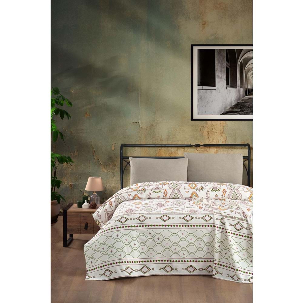 Tek Kişilik Desenli Pamuklu Tek Pike -160x230 cm Bahar Yeşil