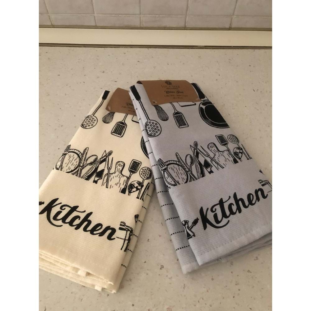 Kitchen 4'lü Mutfak Havlusu 40x60 cm -Krem Gri