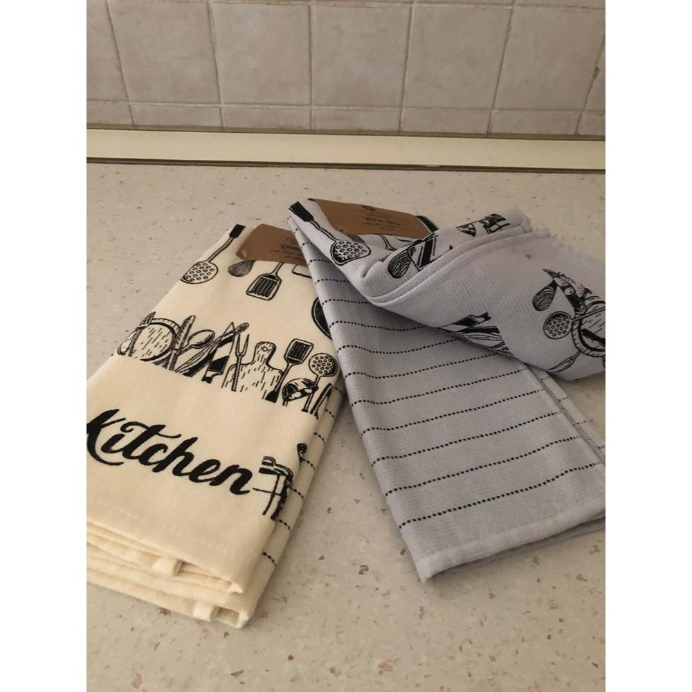 Kitchen 4'lü Mutfak Havlusu 40x60 cm -Krem Gri