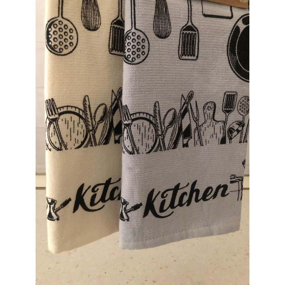 Kitchen 4'lü Mutfak Havlusu 40x60 cm -Krem Gri