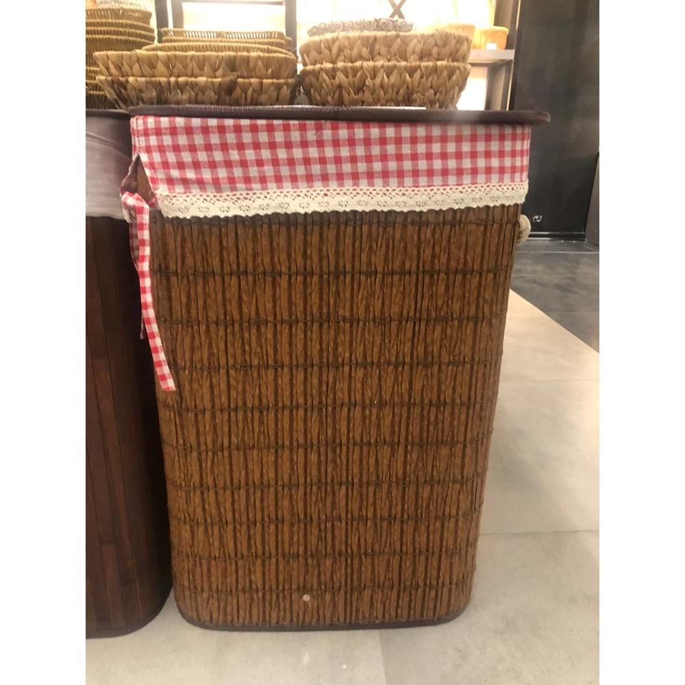 Rattan Katlanabilir Dikdörtgen Çamaşır Sepeti -Kahverengi