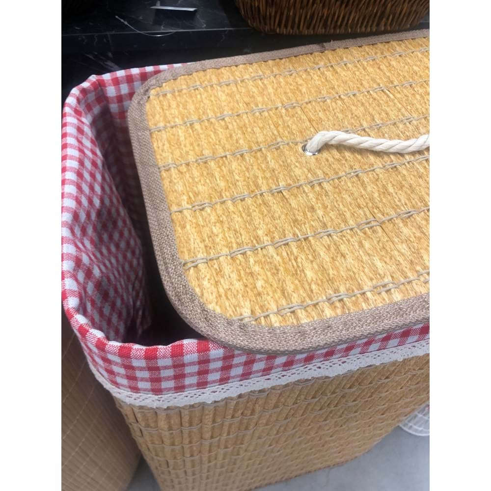 Rattan Katlanabilir Dikdörtgen Çamaşır Sepeti -Naturel