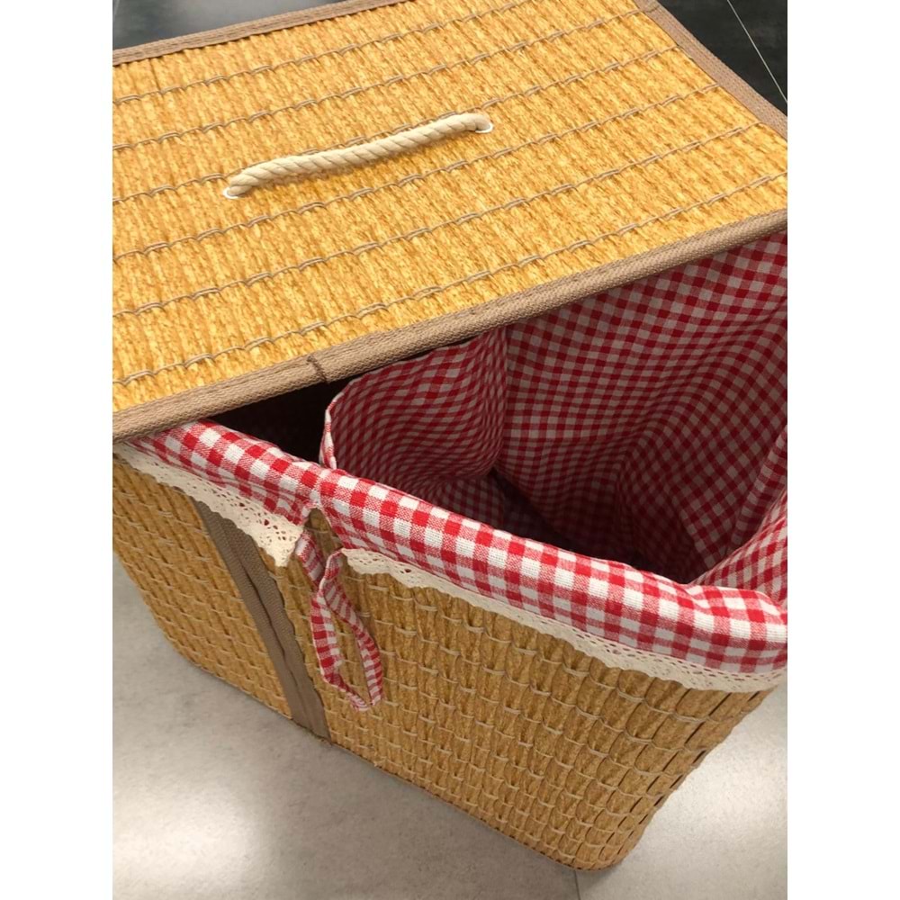 Rattan Katlanabilir Dikdörtgen Çamaşır Sepeti -Çift Bölmeli Naturel