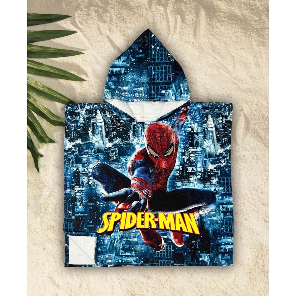 Çocuk Spider Man Kapşonlu Banyo - Plaj Panço 6-10 Yaş Standart