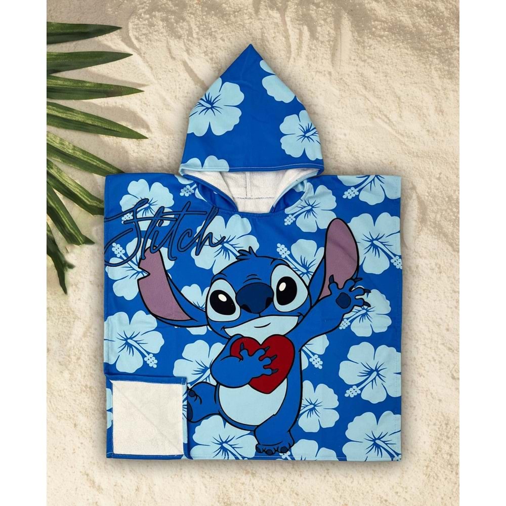 Çocuk Stitch Kapşonlu Banyo - Plaj Panço 6-10 Yaş Standart