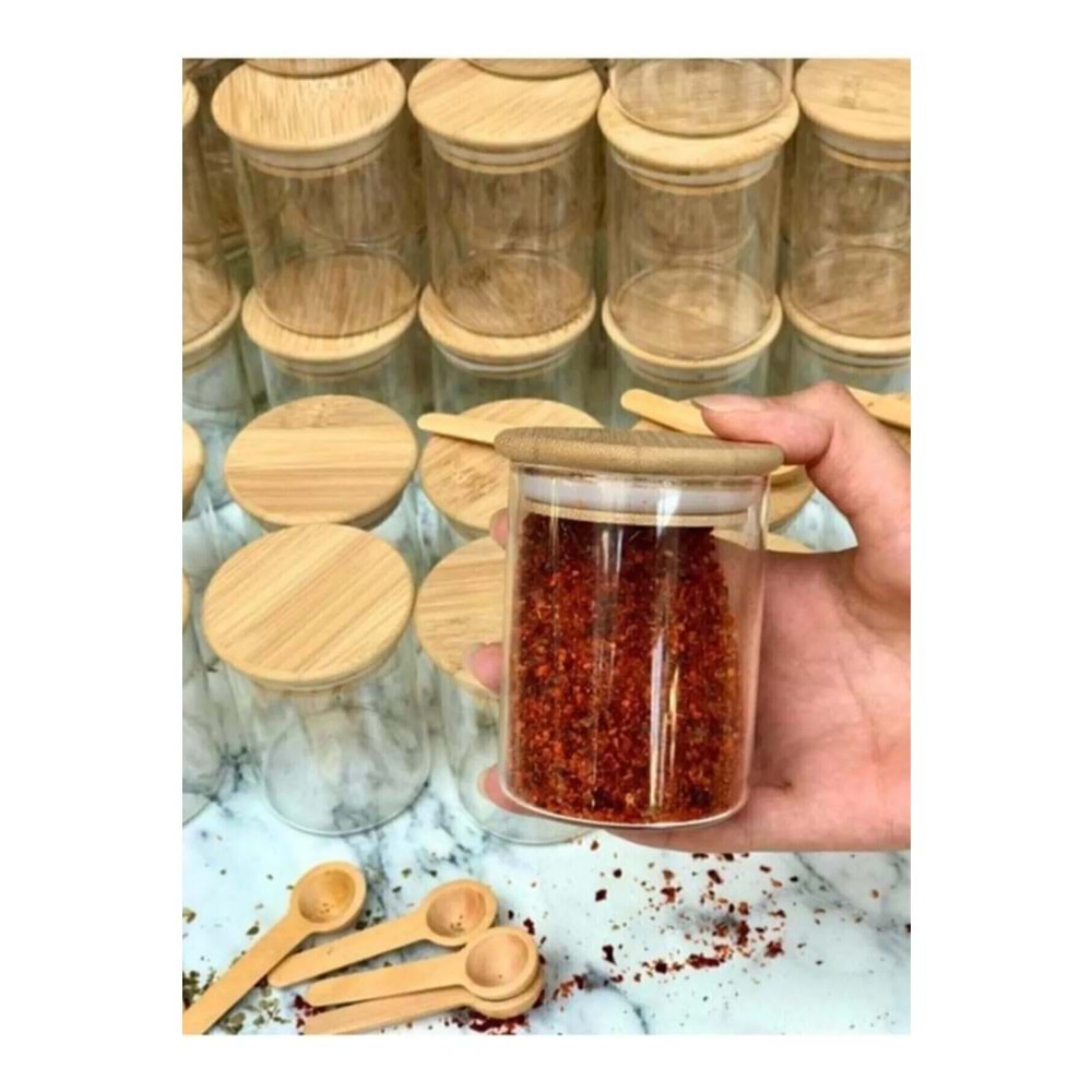 Bambu Raflı Bambu Kapaklı 9'lu Baharatlık Seti (10 Parça)