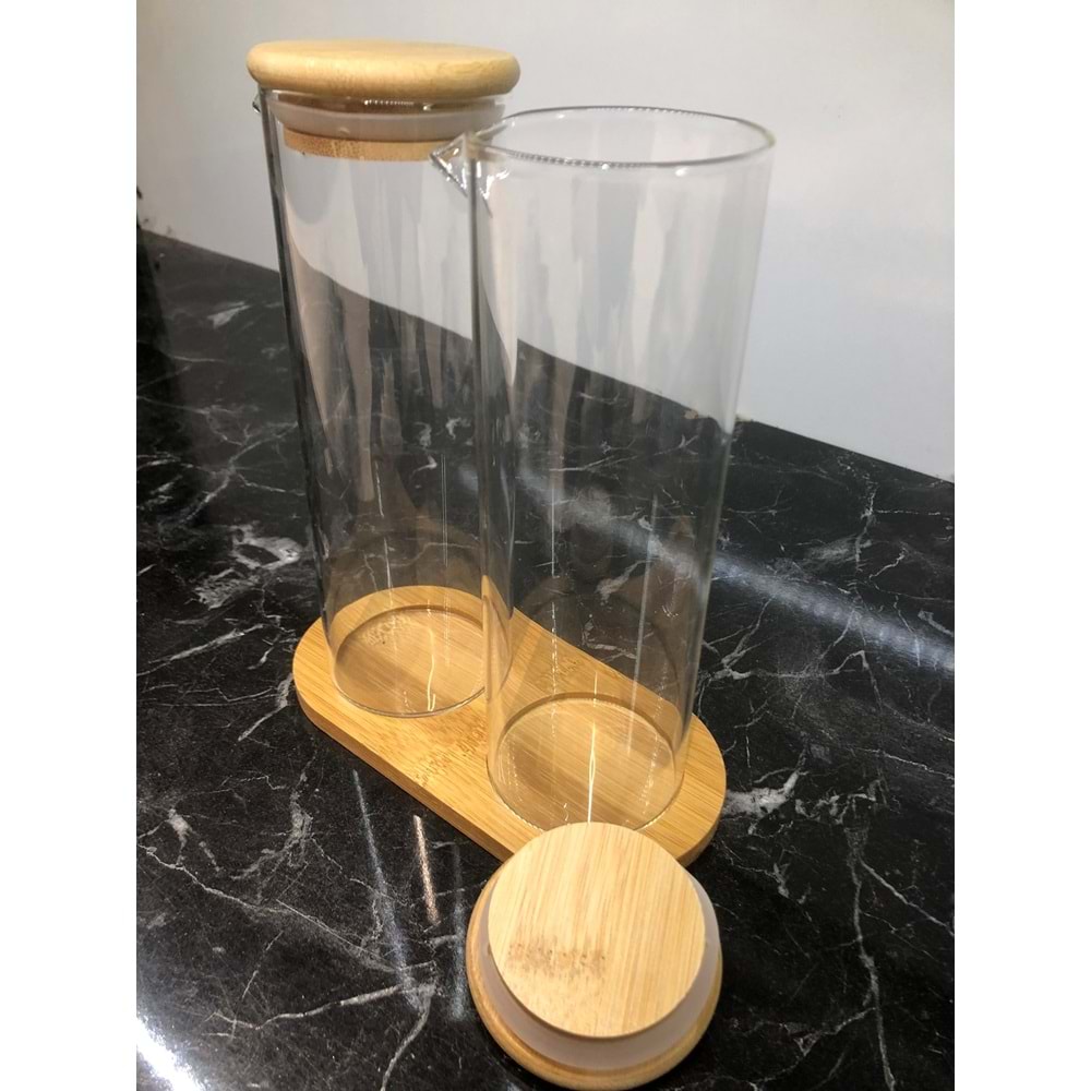 Bambu Standlı ,Bambu Kapaklı 2'li ZeytinYağı,Sıvı Yağlık,Sirkelik Şişesi