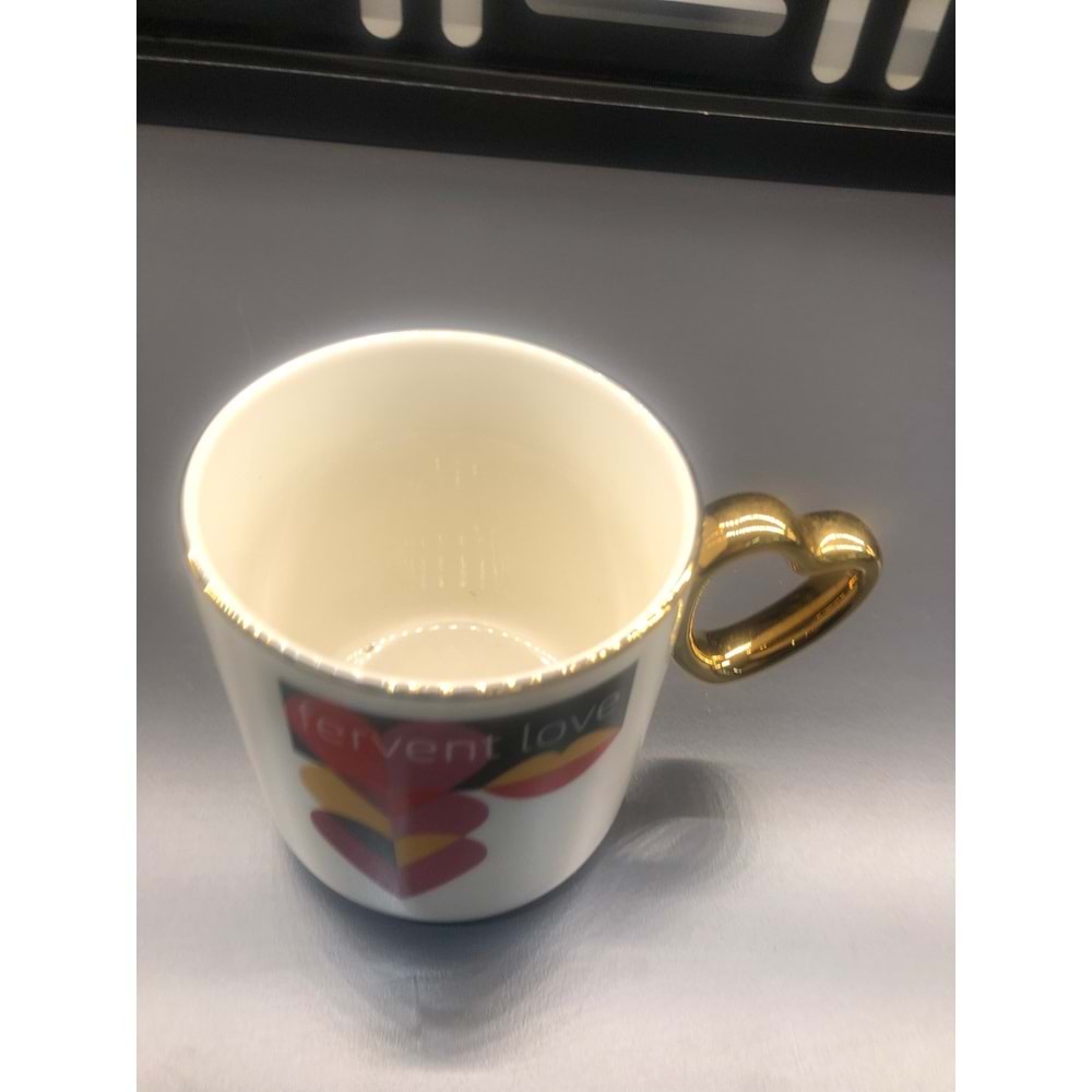 Özel Tasarım Porselen Kalp Kupa Yaldızlı -4-380 ml