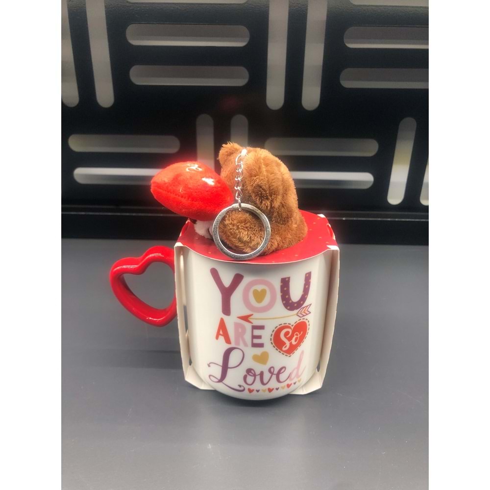 Peluş Ayıcık Anahtarlıklı Porselen Kalp Kupa -3-380 ml