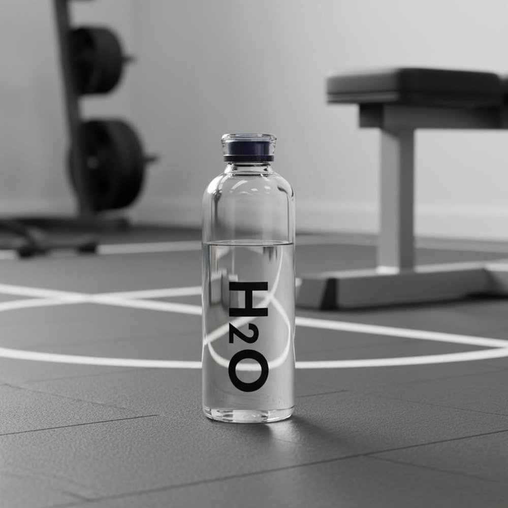 Borosilikat Cam Matara Siyah H2O Desenli 1litre
