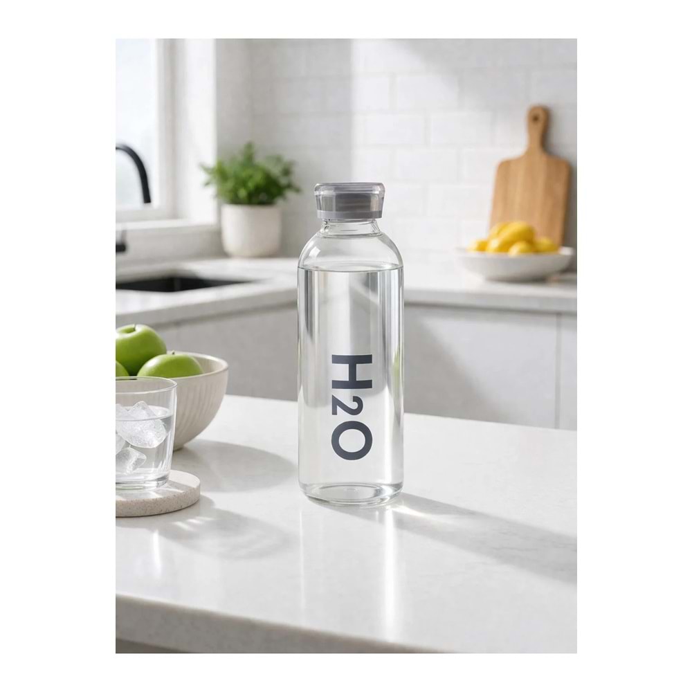 Borosilikat Cam Matara Gri H2O Desenli 1litre