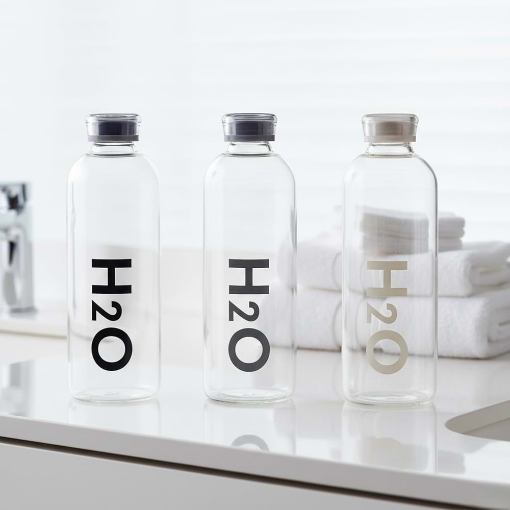 Borosilikat Cam Matara Gri H2O Desenli 1litre