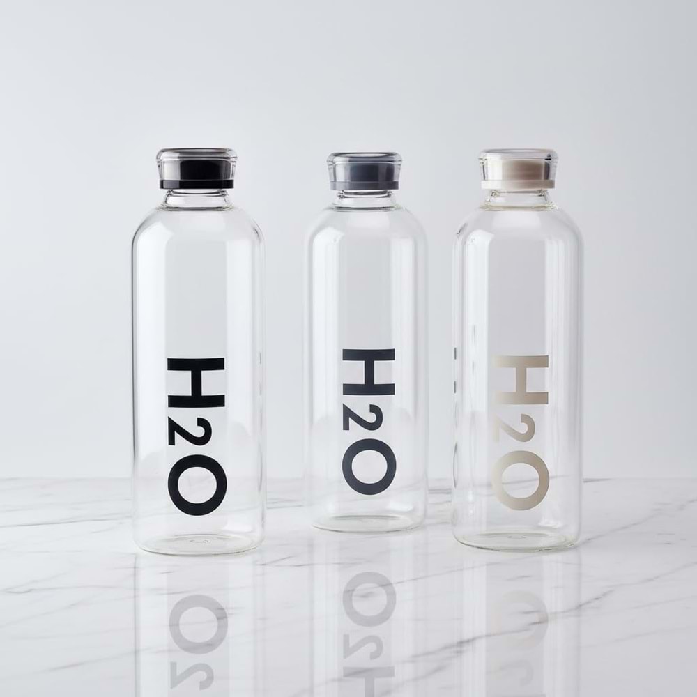 Borosilikat Cam Matara Beyaz H2O Desenli 1litre