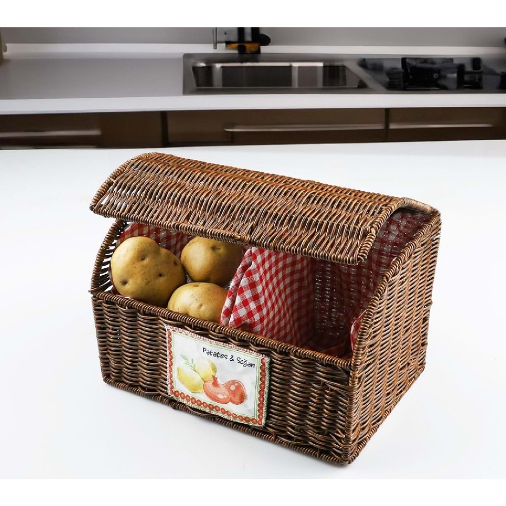 Hasır 2 Bölmeli Kapaklı Sebzelik - Patates Soğan Sebze Sepeti