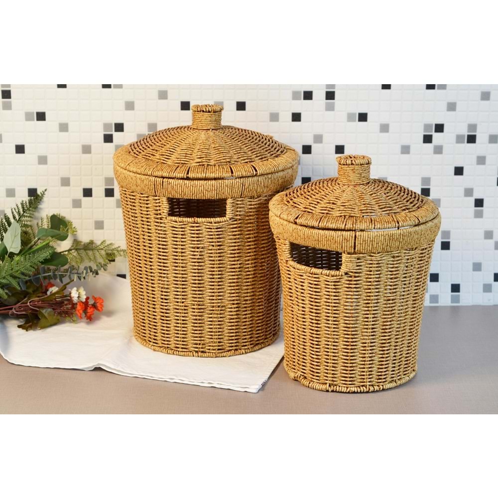 Hasır 2'li Kapaklı Sebzelik - Patates Soğan Sebze Sepeti