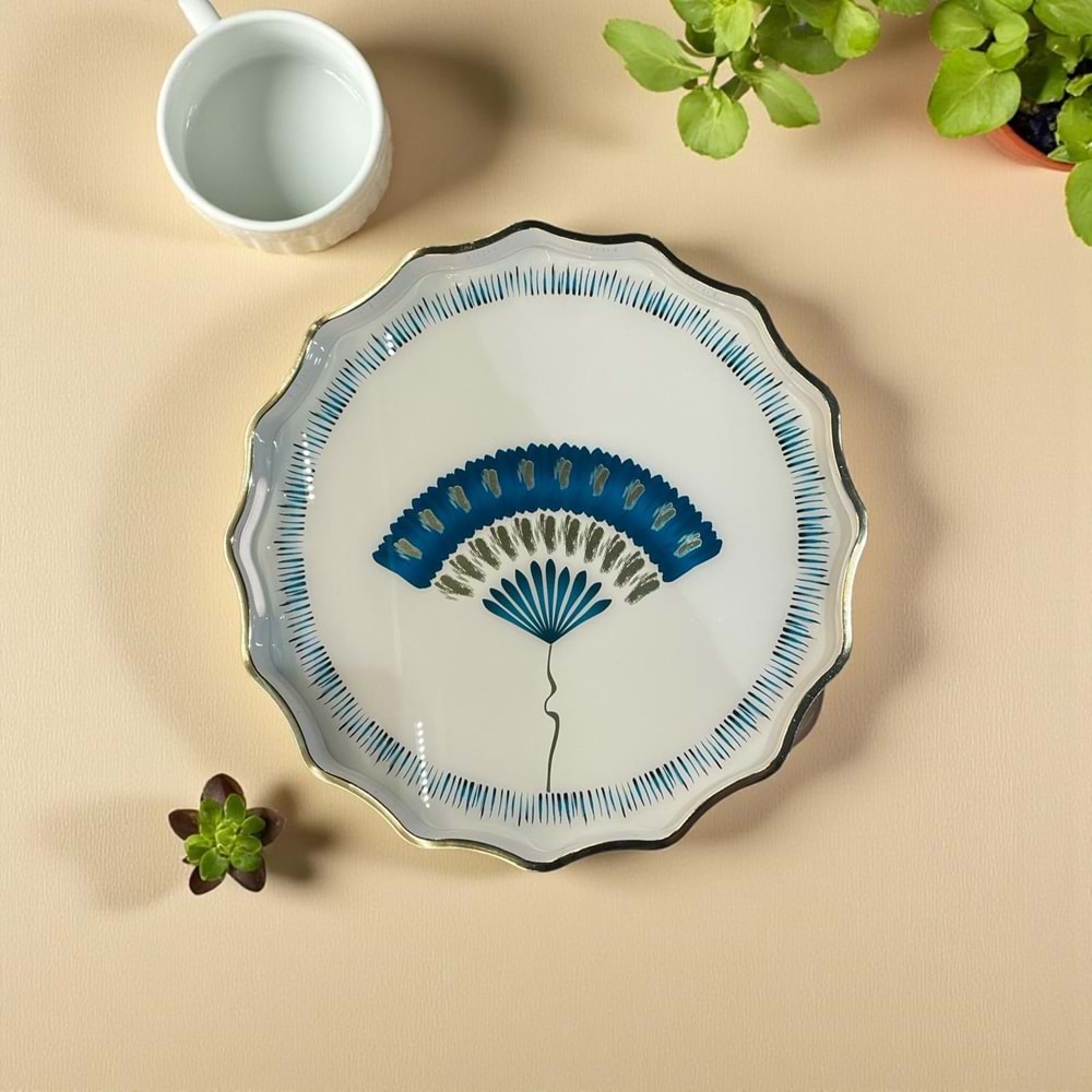 Özel Tasarım El Yapımı Ahşap , Cam Görünümlü Tepsi Tavuskuşu-2 Yuvarlak