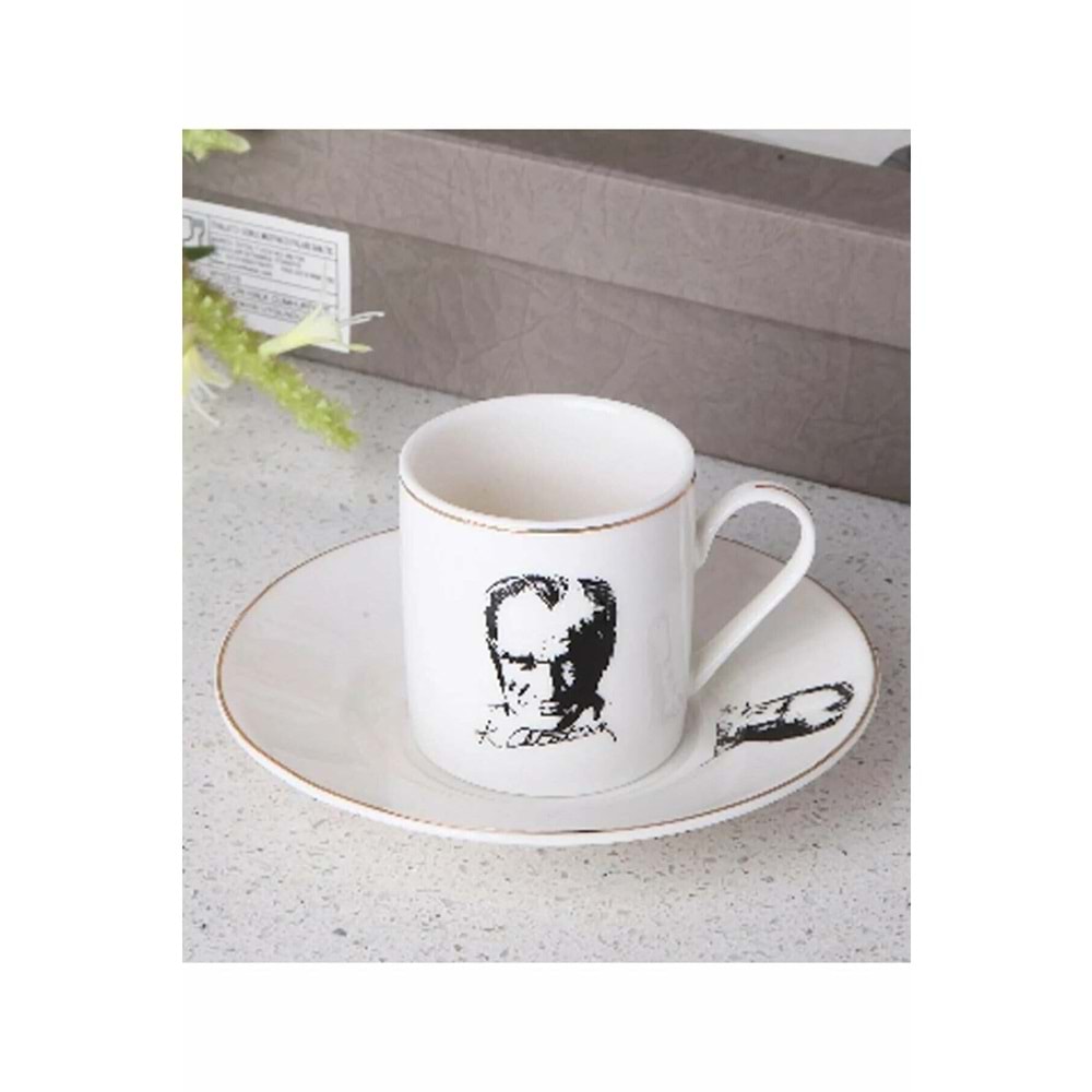 Atatürk Portreli -Porselen 2'li Kahve Fincan Seti