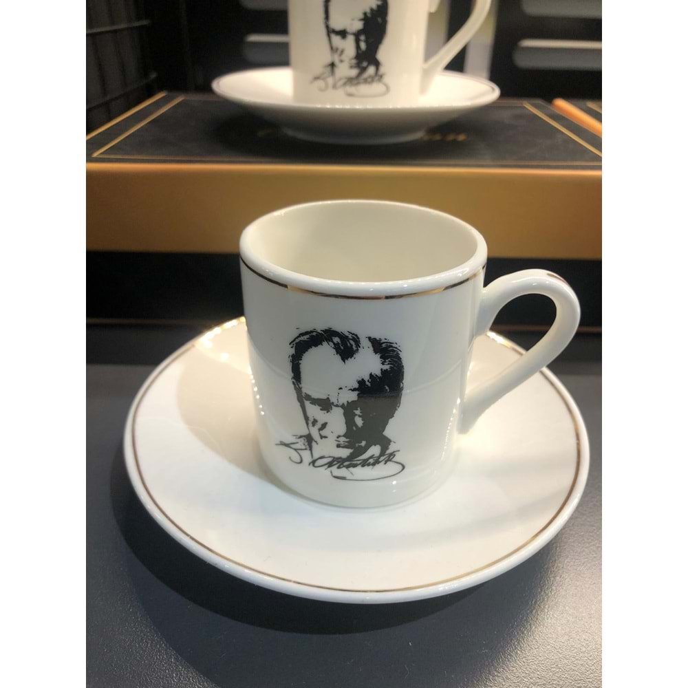 Atatürk Portreli -Porselen 2'li Kahve Fincan Seti