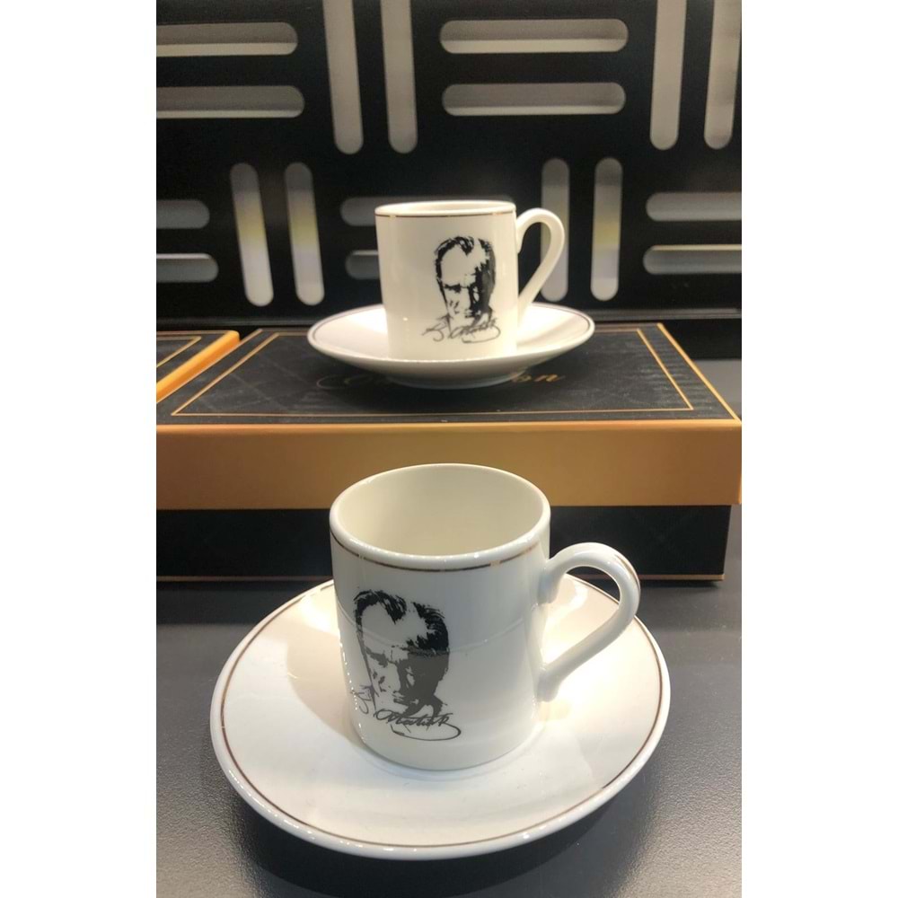 Atatürk Portreli -Porselen 2'li Kahve Fincan Seti