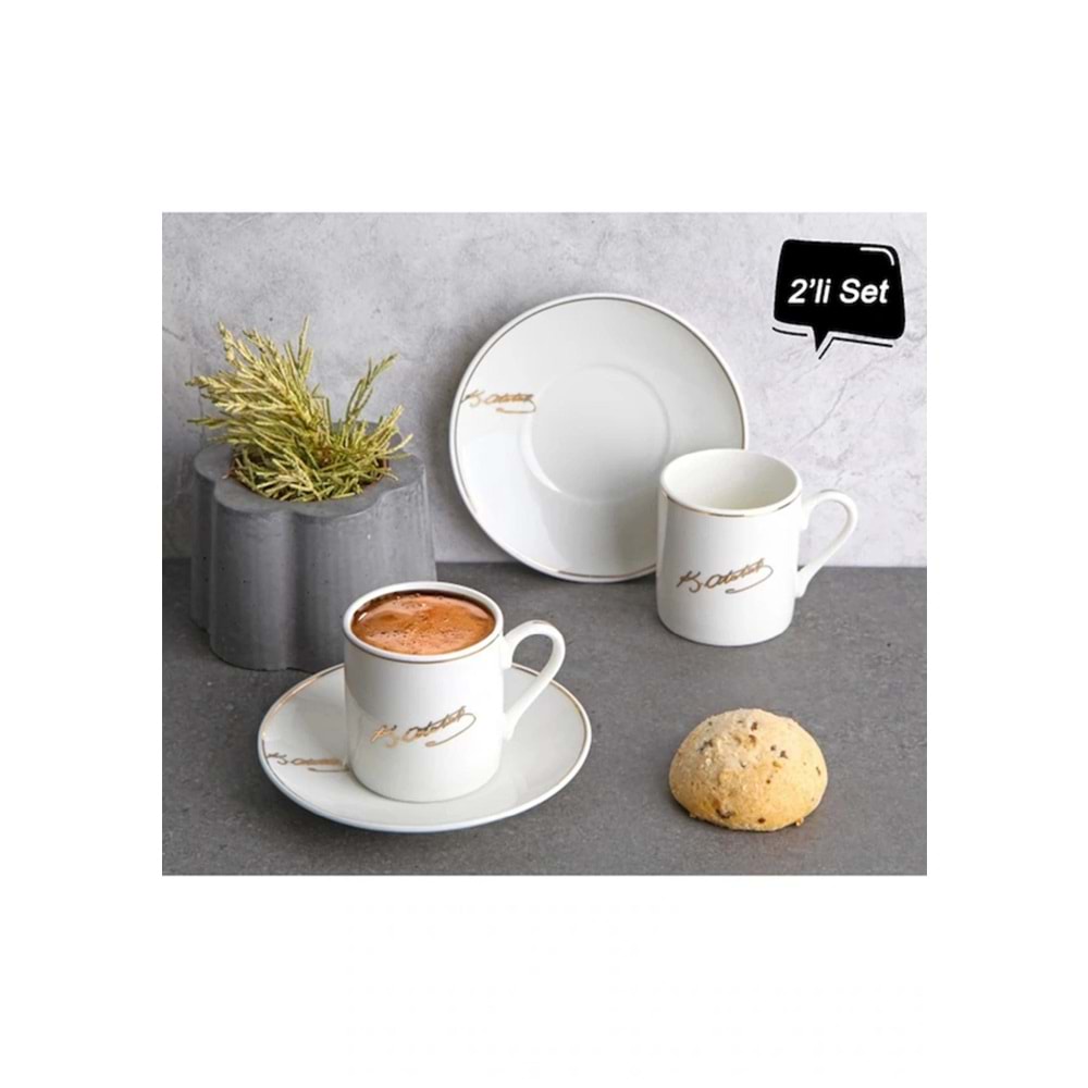 Atatürk İmzalı -Porselen 2'li Kahve Fincan Seti